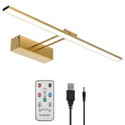Solhice Wireless Picture Light,Rechargeable 5200mAh Battery Operated Painting Lights with Art Light with Timer,16" Dimmable Painting Light with Remote, Display Gallery Lighting, gold