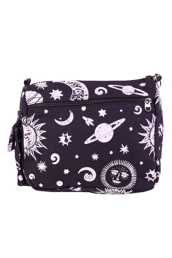 Sun Moon and Stars Small Cosmic Crossbody Shoulder Bag Black