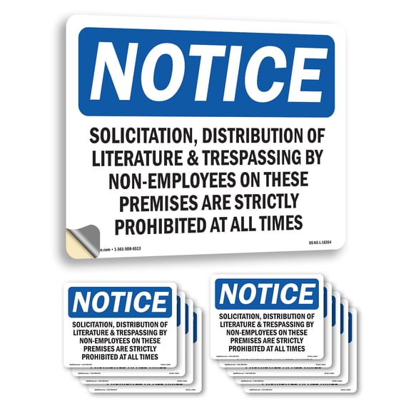 Solicitation Distribution Of Literature OSHA Notice Vinyl Decal Label 14 Inch x 10 Inch - 10 Pack