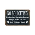 thumbnail image 1 of No Soliciting Dogs on Guard 8 Inch x 12 Inch Novelty Plastic Sign Durable Weatherproof UV Protected Perfect for Homes Entryways Fun Gift for Dog Owners Crafted in the USA, 1 of 5