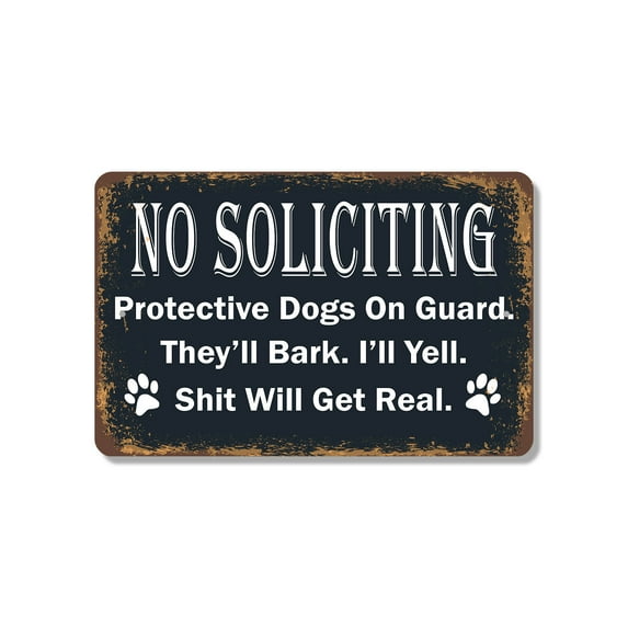 No Soliciting Dogs on Guard 8 Inch x 12 Inch Novelty Plastic Sign Durable Weatherproof UV Protected Perfect for Homes Entryways Fun Gift for Dog Owners Crafted in the USA