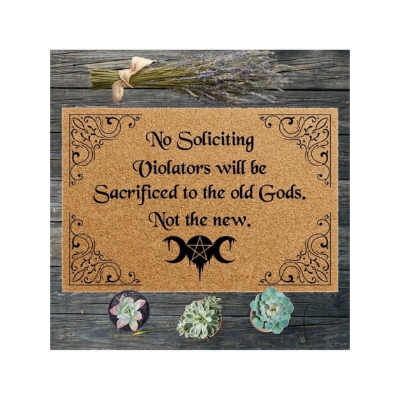 No Soliciting Doormat | Welcome Mat | 24 x 16 | Witchy Doormat | Dark Humor | Macabre | Gothic Doormat | Funny Doormat | Old Gods，front door mat indoor entrance
