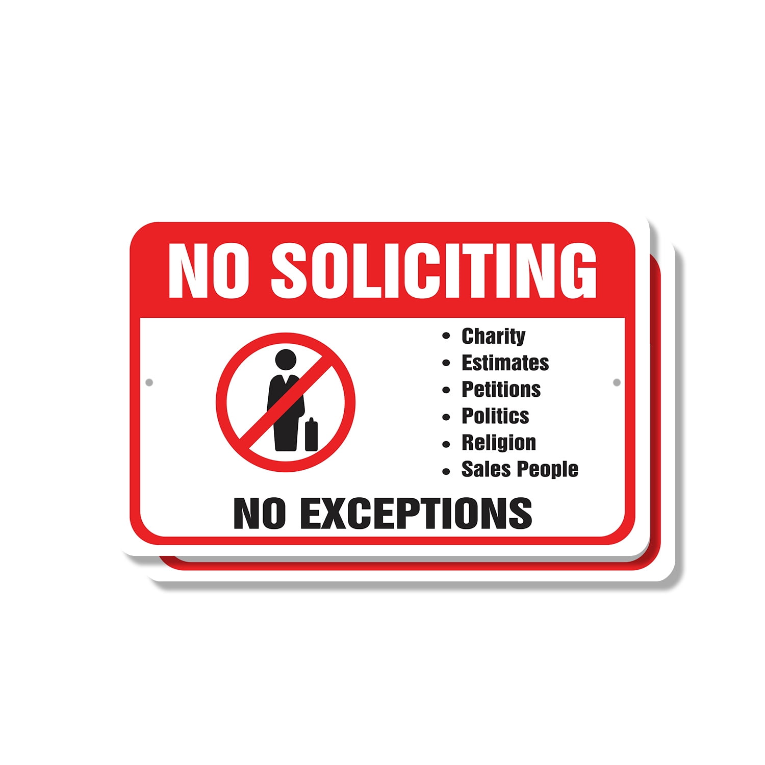 No Soliciting No Exceptions (2 Pack) 8 Inch x 12 Inch Novelty Plastic ...