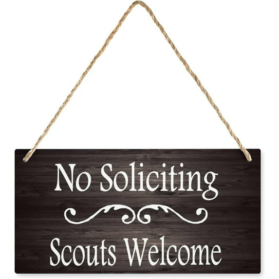 No Soliciting Scouts Welcome Funny Office Decor Wall Decoration Rustic Wood Sign Hanging Vintage Home Decor Wooden Farmhouse Wall Decor For Living Room Decor 12" X 6"
