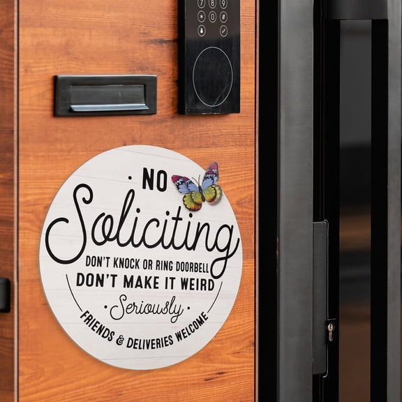 No Soliciting Sign For Residence Home With 3d Butterfly, 7.9x 6.2inches Metal Sticker No Solicitation Signs For Front Door, Solicitors Do Not Knock Or Ring Doorbell Sign For Home