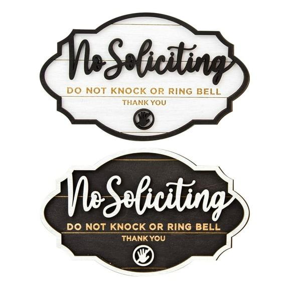 No Soliciting Sign for House Door - 2 Pack Do Not Knock or Ring Doorbell Signs, Hanging Front Door Signs for Home and Office, Clear No Solicitors Sign with Bold Text (Black/White, 9x14 CM)
