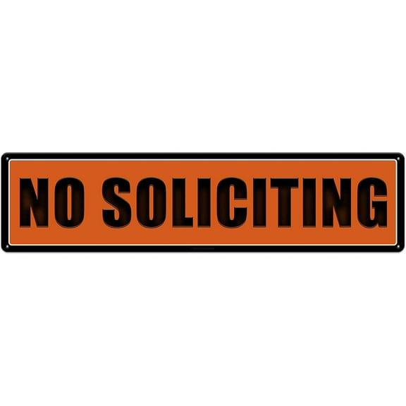 No Soliciting Sign for House, Durable No Soliciting Metal Signs for Home & Office, No Solicitation Signs for Front DoorWallWindowYard, 4"x16" Orange Background With Black Edge