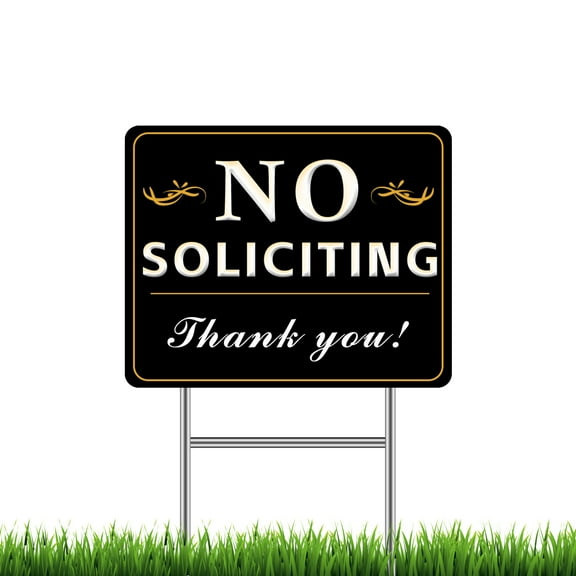 No Soliciting Sign for House with Stake, 15" x 12" No Solicitors Sign with Stake - Polite Warning with Sign for Home, Lawn, Back Yard, Doorway & Business, Easy Install