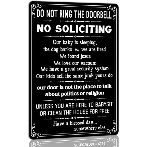 No Soliciting Sign Do Not Ring the Doorbell Metal Tin Sign Baby Is Sleeping Humorous Visitor Sign for House Door Bedroom Home Wall Decor Front Door Accessories 8x12 Inch