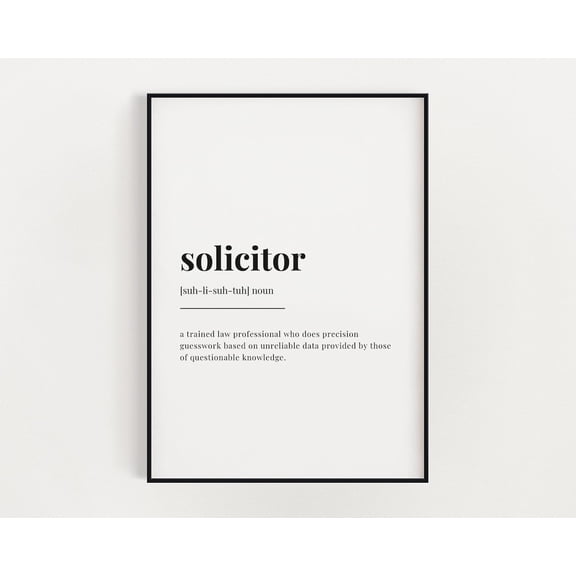 Solicitor Definition Meaning, Wall Art, Definition Print, Home Décor, Home Decor #2996, Unframed Canvas Size 12x18