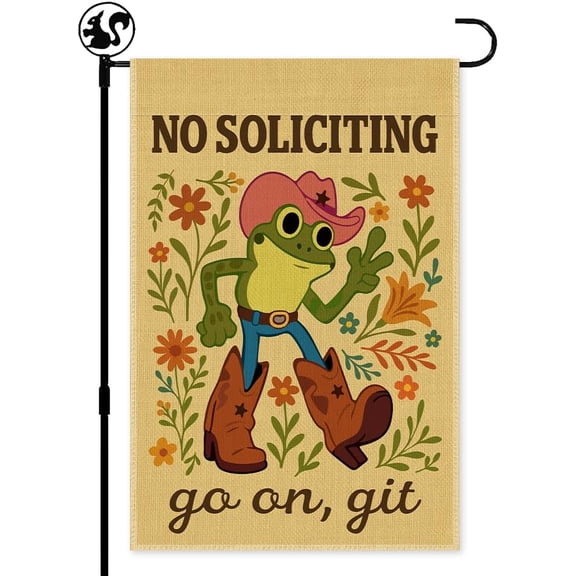No Solicting Go On Git Garden Flag, Double Sided Outdoor Front Porch Yard Flag Gifts, Funny Western Frog Go Away Flag No Solicitors Sign, Go On Git Porch Banner for Friends Family