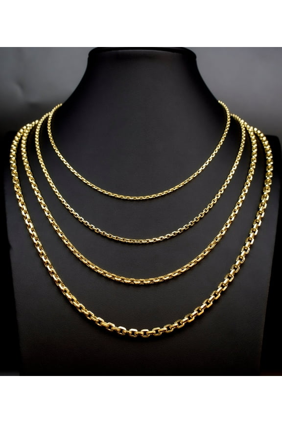 Solid 10K Real Gold Rolo Chain, 10k Diamond Cut Round Rolo Chain, 10k Rolo Necklace, 10k Chunky Round Box Chain, Women and Men Chain (Width:1.7mm; Necklace length:16;)