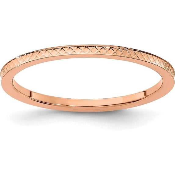 Solid 10K Rose Gold 1.4mm Criss-Cross Pattern Stackable Band Size 8 - Ring Size 8.0