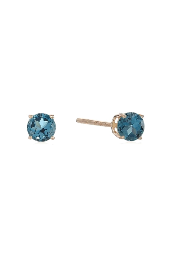 Solid 10K Rose Gold 4mm Round Genuine London Blue Topaz Stud Earrings