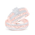 thumbnail image 1 of Solid 10K Rose Gold His and Hers Trio Three Rings Set Real Natural Diamond Cluster Matching Rings Wedding Band Set 1 Carat ( 1.00 Cttw ) - (L = 5.5, M = 11.5), 1 of 7