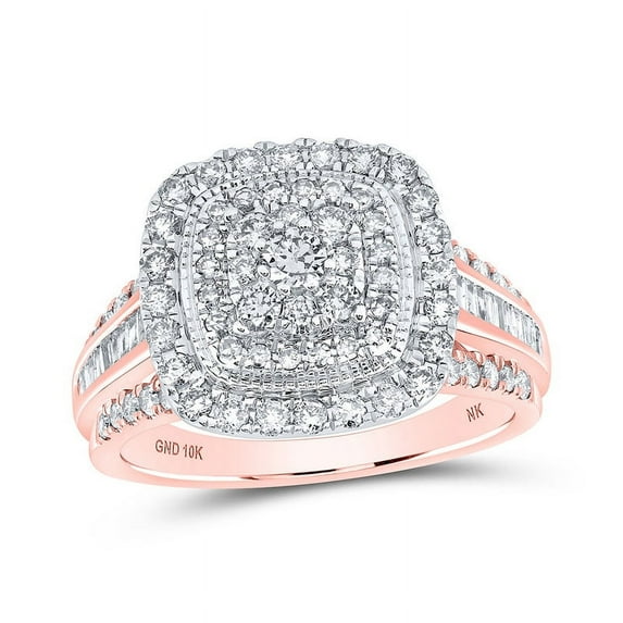 Solid 10K Rose Gold Real Natural Diamond Square Ring for Women 1 Carat - Size - 5 ( 1.00 Cttw )