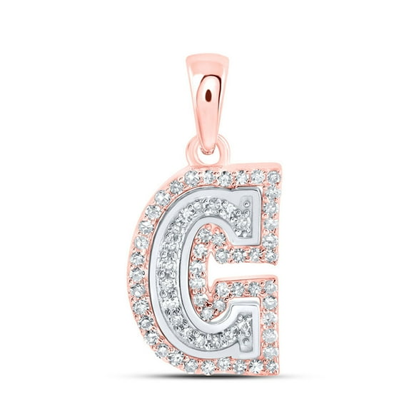 Solid 10K Rose Gold Real Natural Diamond Womens C Initial Letter Pendant Charm 1/5 Carat ( .20 Cttw )