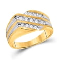 thumbnail image 1 of Solid 10K Two Tone Yellow Gold Real Natural Diamond Mens Diagonal 3 Row Anniversary Ring 1/2 Carat - Size - 12 ( .53 Cttw ), 1 of 3