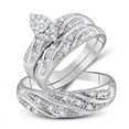 thumbnail image 1 of Solid 10K White Gold His and Hers Real Natural Diamond Trio Three Rings Set Cluster Matching Rings Wedding Band Set 1/3 Carat - ( .32 Cttw ) - Ladies Size 7.5 - Mens Size 10, 1 of 7
