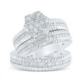 thumbnail image 1 of Solid 10K White Gold His and Hers Real Natural Diamond Trio Three Rings Set Cluster Matching Rings Wedding Band Set 1 Carat - ( 1.15 Cttw ) - Ladies Size 8.5 - Mens Size 9.5, 1 of 7