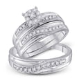 thumbnail image 1 of Solid 10K White Gold His and Hers Real Natural Diamond Trio Three Rings Set Solitaire Matching Rings Wedding Band Set 1/3 Carat - ( .34 Cttw ) - Ladies Size 7.5 - Mens Size 9.5, 1 of 7