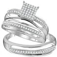 thumbnail image 1 of Solid 10K White Gold His and Hers Trio Three Rings Set Real Natural Diamond Cluster Matching Rings Wedding Band Set 1/3 Carat ( .33 Cttw ) - (L = 9, M = 11.5), 1 of 6