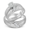 thumbnail image 1 of Solid 10K White Gold His and Hers Trio Three Rings Set Real Natural Diamond Cluster Matching Rings Wedding Band Set 1/4 Carat ( .25 Cttw ) - (L = 8, M = 9.5), 1 of 4