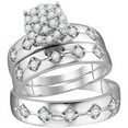 thumbnail image 1 of Solid 10K White Gold His and Hers Trio Three Rings Set Real Natural Diamond Cluster Matching Rings Wedding Band Set 3/4 Carat ( .74 Cttw ) - (L = 7.5, M = 10.5), 1 of 6