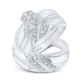 thumbnail image 1 of Solid 10K White Gold His and Hers Trio Three Rings Set Real Natural Diamond Cluster Matching Rings Wedding Band Set 3/8 Carat ( .44 Cttw ) - (L = 9, M = 11), 1 of 6