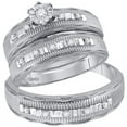 thumbnail image 1 of Solid 10K White Gold His and Hers Trio Three Rings Set Real Natural Diamond Solitaire Matching Rings Wedding Band Set 1/4 Carat ( .25 Cttw ) - (L = 5, M = 8.5), 1 of 6