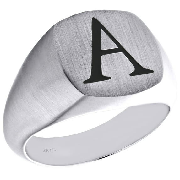 Solid 10K White Gold Initial Letter A Statement Pinky Signet Ring 14.50mm Band