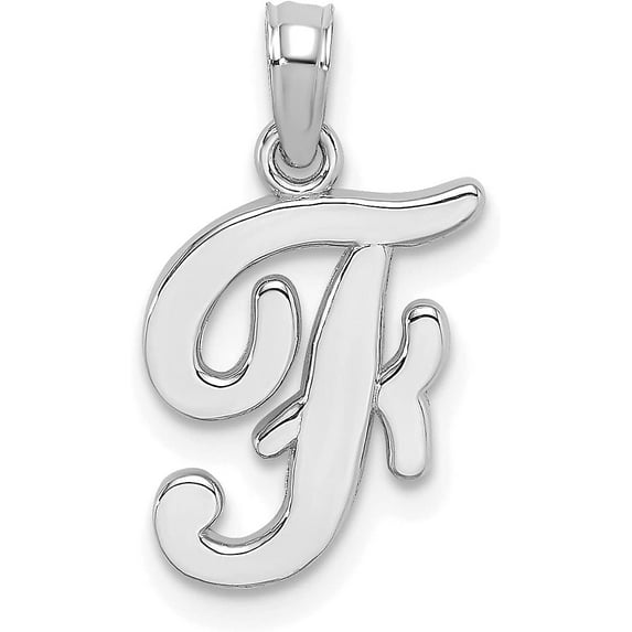 Solid 10K White Gold Polished F Script Initial Charm