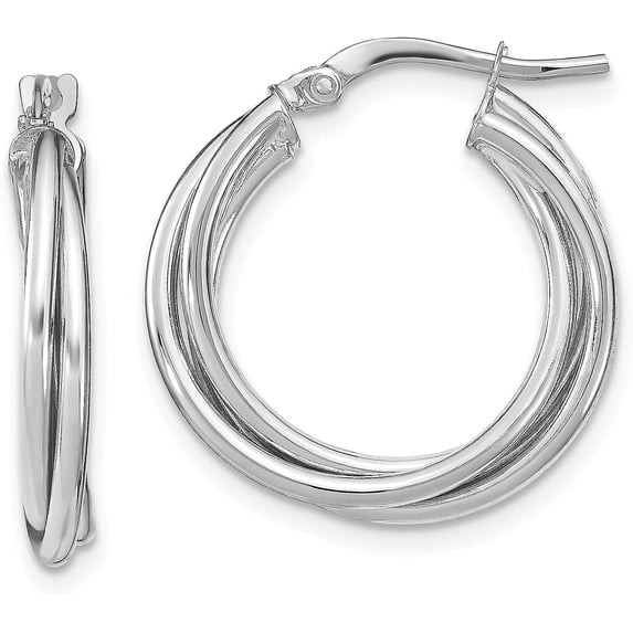 Solid 10K White Gold Polished Hoop Earrings - 21.6mm- Made In Italy