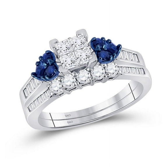 Solid 10K White Gold Princess Cut Real Natural Diamond Bridal Matching Engagement Ring Wedding Band Set 1/2 Carat - Size - 7 ( .76 Cttw )