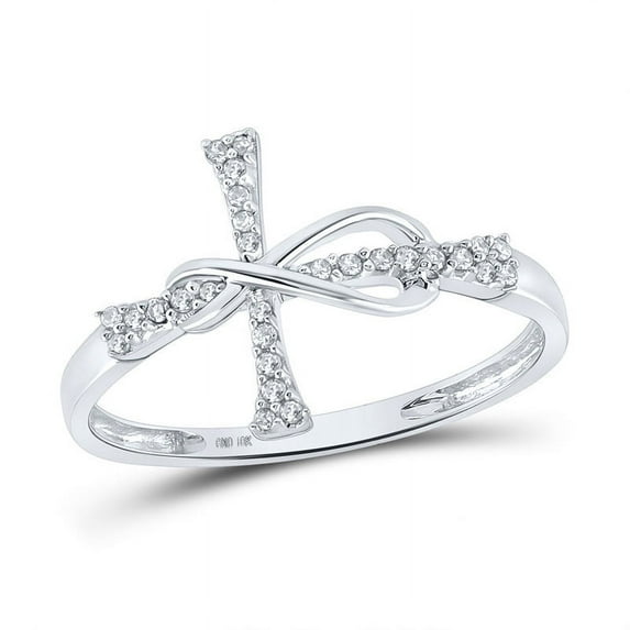 Solid 10K White Gold Real Natural Diamond Cross Anniversary Ring for Women 1/10 Carat - Size - 8.5 ( .10 Cttw )