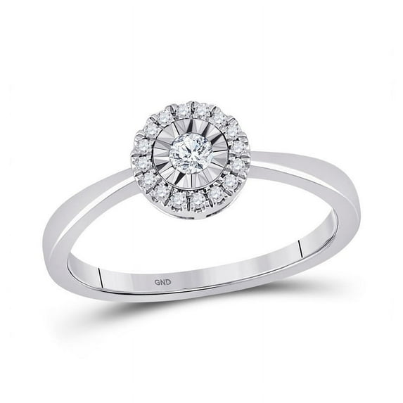 Solid 10K White Gold Real Natural Diamond Halo Solitaire Promise Engagement Ring for Women 1/6 Carat - Size - 8 ( .15 Cttw )