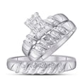 thumbnail image 1 of Solid 10K White Gold His and Hers Real Natural Diamond Trio Three Rings Set Cluster Matching Rings Wedding Band Set 1/10 Carat - ( .10 Cttw ) - Ladies Size 9 - Mens Size 11.5, 1 of 7