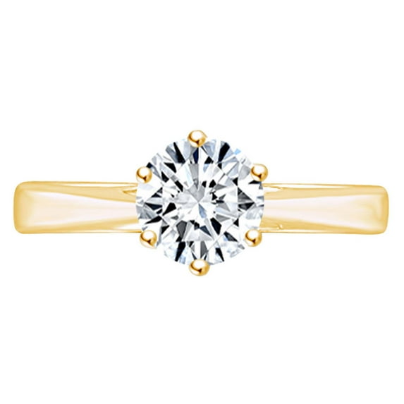 AFFY Solid 10K Yellow Gold 1.0 Carat G-H-I Color 2.4MM Width Moissanite Simulated Diamond Engagement Ring for Women Ring Size-7.5