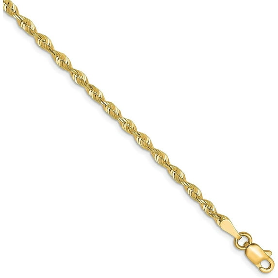 Solid 10K Yellow Gold 2.7mm Diamond-Cut Lightweight Rope Chain - 8" Bracelet
