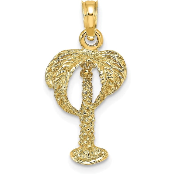 Solid 10K Yellow Gold 2-D Palm Tree w/Coconuts Charm - 16.4mm