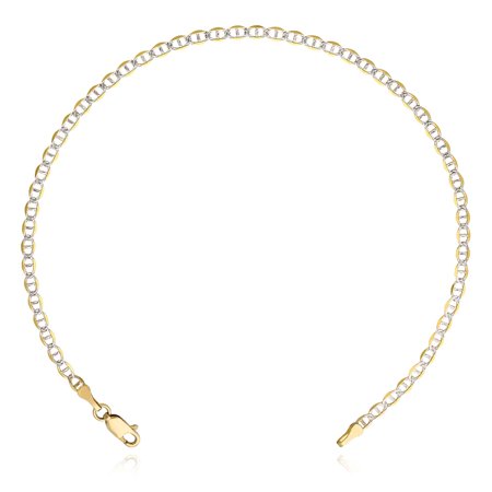 Solid 10K Yellow Gold 3mm Diamond-Cut Anchor Mariner Anklet Bracelet 10"