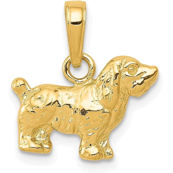 Solid 10K Yellow Gold Cocker Spaniel Dog Pendant - 15mm