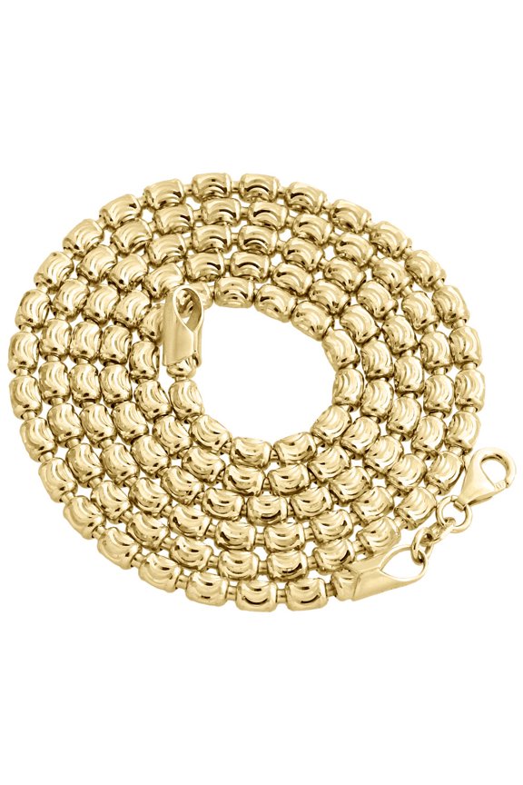 Solid 10K Yellow Gold Diamond Cut Barrel Chain 3MM Necklace Oval Bead 26 Inch