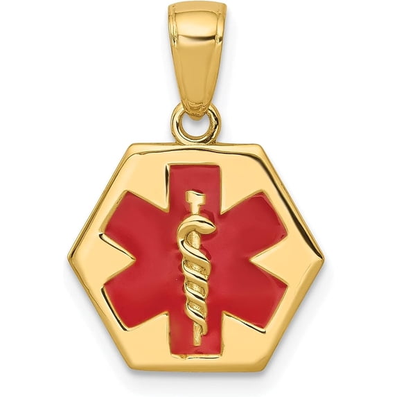 Solid 10K Yellow Gold Enameled Medical Disk Pendant - 20mm
