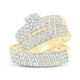 thumbnail image 1 of Solid 10K Yellow Gold His and Hers Real Natural Diamond Trio Three Rings Set Cluster Matching Rings Wedding Band Set 1-1/4 Carat - ( 1.24 Cttw ) - Ladies Size 9 - Mens Size 10.5, 1 of 7