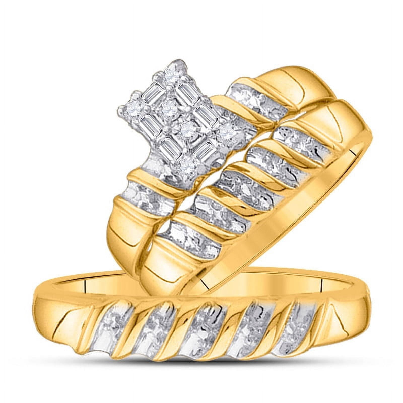 Solid 10K Yellow Gold His and Hers Real Natural Diamond Trio Three ...