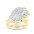 thumbnail image 1 of Solid 10K Yellow Gold His and Hers Real Natural Diamond Trio Three Rings Set Cluster Matching Rings Wedding Band Set 3/4 Carat - ( .74 Cttw ) - Ladies Size 5 - Mens Size 9, 1 of 7
