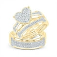 thumbnail image 1 of Solid 10K Yellow Gold His and Hers Real Natural Diamond Trio Three Rings Set Heart Matching Rings Wedding Band Set 1/2 Carat - ( .50 Cttw ) - Ladies Size 6 - Mens Size 8.5, 1 of 7