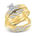 thumbnail image 1 of Solid 10K Yellow Gold His and Hers Real Natural Diamond Trio Three Rings Set Solitaire Matching Rings Wedding Band Set 3/8 Carat - ( .40 Cttw ) - Ladies Size 8.5 - Mens Size 8.5, 1 of 7