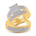 thumbnail image 1 of Solid 10K Yellow Gold His and Hers Real Natural Diamond Trio Three Rings Set Square Matching Rings Wedding Band Set 5/8 Carat - ( .60 Cttw ) - Ladies Size 6.5 - Mens Size 11.5, 1 of 7